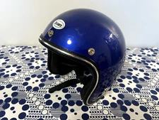 Vintage Old School AMPRO Open Face Motorcycle Helmet Blue Universal Size Used