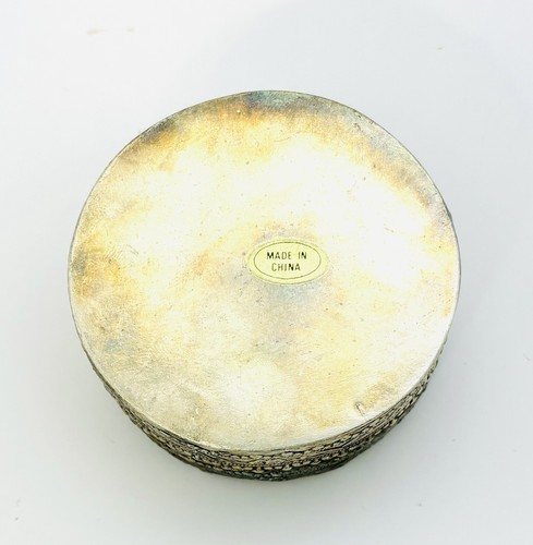 Vintage Silver Plated Chinese Swirl Carved on Burnt Jade Jewelry Box Has Mirror - Picture 5 of 9