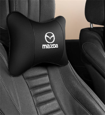2pc Car Seat Headrest Neck Pillow For Mazda 3 /6 CX-5 CX-7 Black Genuine Leather
