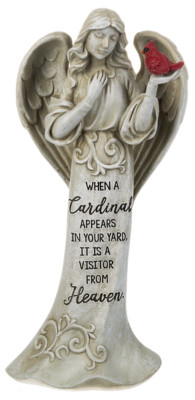 11'' -Memorial Angel Figurine - w/ Red Cardinal Statue Gift -3 x 4.5 x 11'' H