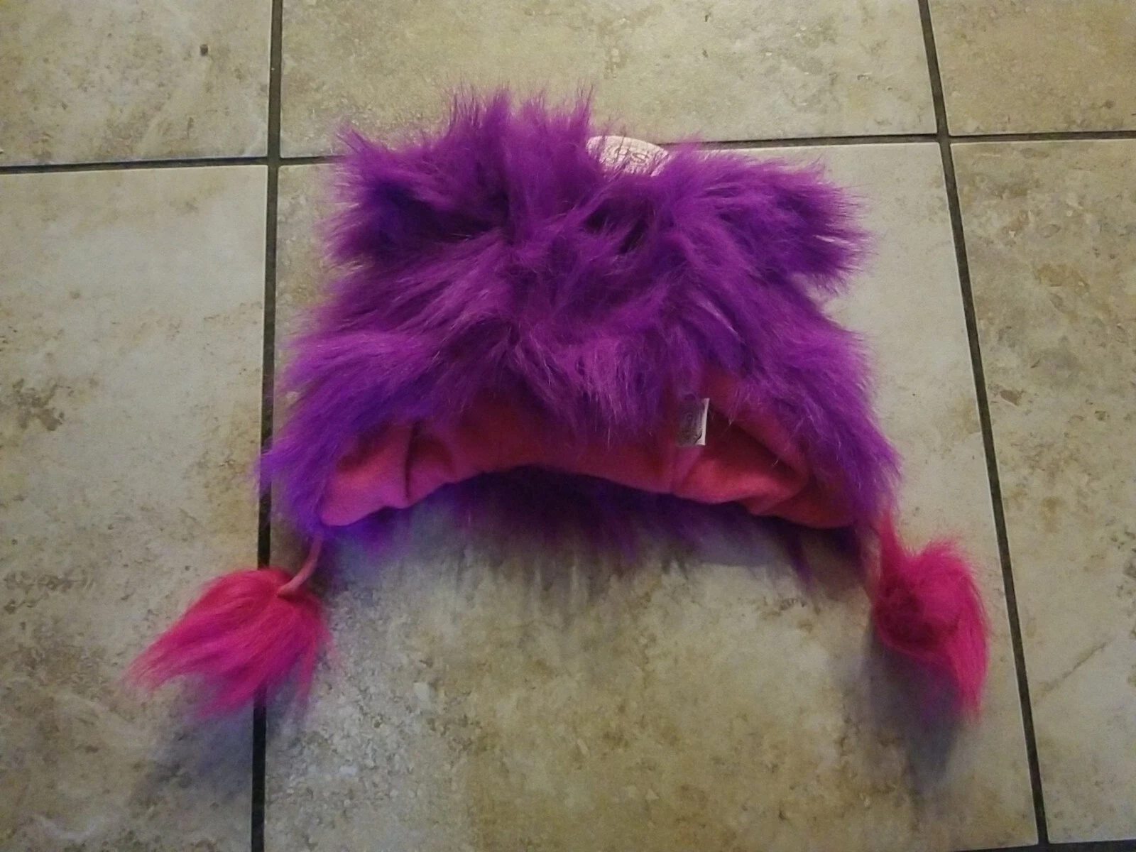 SO Girl's Purple Combo Winter Hat Cold Weather Monster Fur Fleece Size S/M