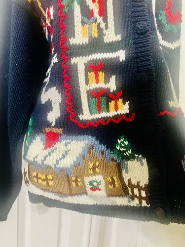 Vintage NOEL Christmas Sweater Cardigan. Hand Knit Chandler Hill Women’s XL - Picture 2 of 7
