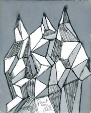 THIN MEN Abstract Expressionist Modernist MIXED-MEDIA Watercolor Painting SIGNED