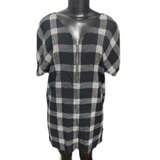 XS Madewell V-Neck Shift Dress Oversize Black White Plaid Lightweight