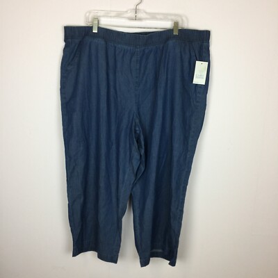 NWT Croft & Barrow Capri Crop Pants 20W Womans Plus Blue Chambray Pull On Cotton