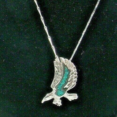 Sterling Silver & Turquoise Eagle Pendant Necklace 17'' Long