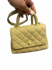 CHANEL Yellow  caviar Small/mini 9.25 inches Coco Handle Bag Yellow Hardware