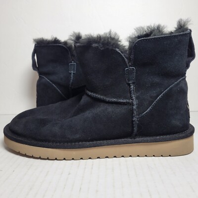 Koolaburra by UGG Suede Koola Mini Boots Black fur lined warm cozy womens US 7