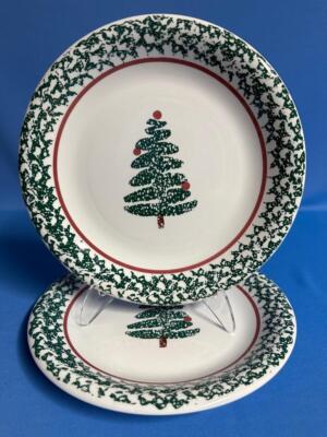 2 Furio La Primula Italy Christmas Tree Spongeware Dinner Plates