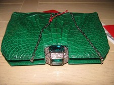 100 % Authentic Stunning Valentino Green Glazed Alligator Bag/clutch