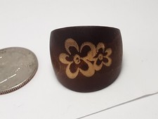Huge Vintage Carved Wood Flowers Dome Ring Size 8