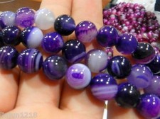 Natural 12mm Purple Striped Agate Onyx Gemstone Round Loose Bead 15'' AAA