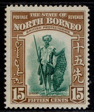 NORTH BORNEO GVI SG311, 15c blue-green & brown, M MINT. Cat &pound;35.