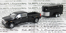 Greenlight Black 2022 GMC SIERRA 3500 Dually Pickup w/Black Livestock Trailer