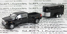 Greenlight Black 2022 GMC SIERRA 3500 Dually Pickup w/Black Livestock Trailer