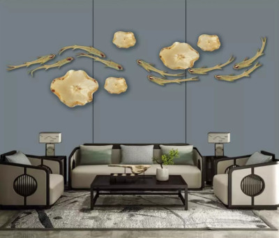 3D Fish Lotus Leaf G15360 Wallpaper Wall Murals Removable Self-adhesive Honey