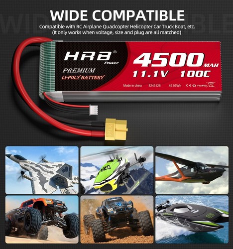 2pcs HRB 11,1V 3S 4500mAh XT60 Lipo Akku für RC Fahrzeug Hubschrauber Auto Lkw - Bild 6 von 7