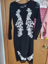 Elegant, Embroidered Accents, Sheer Sleeve Black Dress