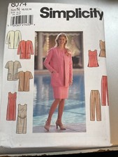 Simplicity Pattern 8074 Ms Long Jacket w/Opts Tunic Dress Pants Belt Sz 10- 14