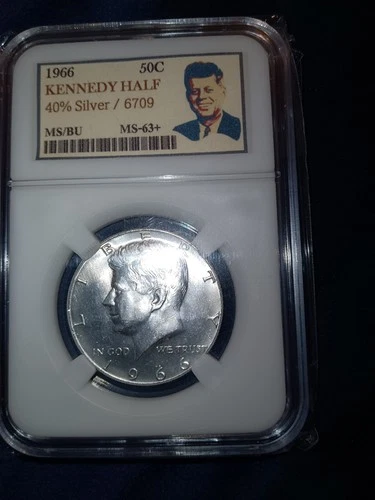 1966 / KENNEDY HALF - JFK 50C [KEEPSAKE SLAB] (40% SILVER) BU/MS+ - UNCIRCULATED