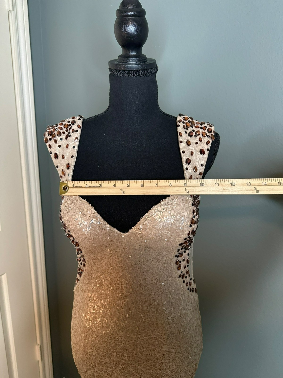 Lux Gal Women's 10 All Over Sequin and Beaded Straps Long Formal Gown