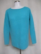 SAKS FIFTH AVENUE 100% Cashmere Long Sleeve Crewneck Sweater Turquoise Blue sz S