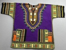 Purple Dashiki Shirt African Print Angelina V-Neck Boho Hippie Unisex Cotton Top