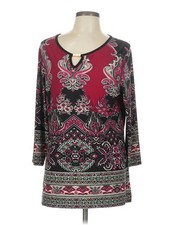 Roz & Ali Women Red 3/4 Sleeve Top L