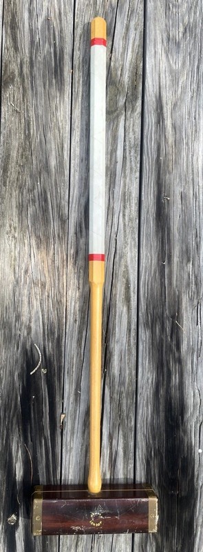 Jaques London Wooden Croquet Mallet Vtg, Good Condition, Brass Wrapped Heads