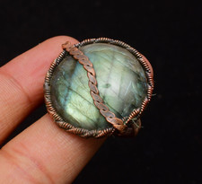 Labradorite Gemstone Copper Wire Wrapped Handmade Jewelry Ring Size 11