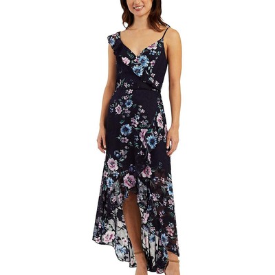 BCX Womens Navy Asymmetrical Hi-Low Floral Maxi Dress Juniors S BHFO 5664
