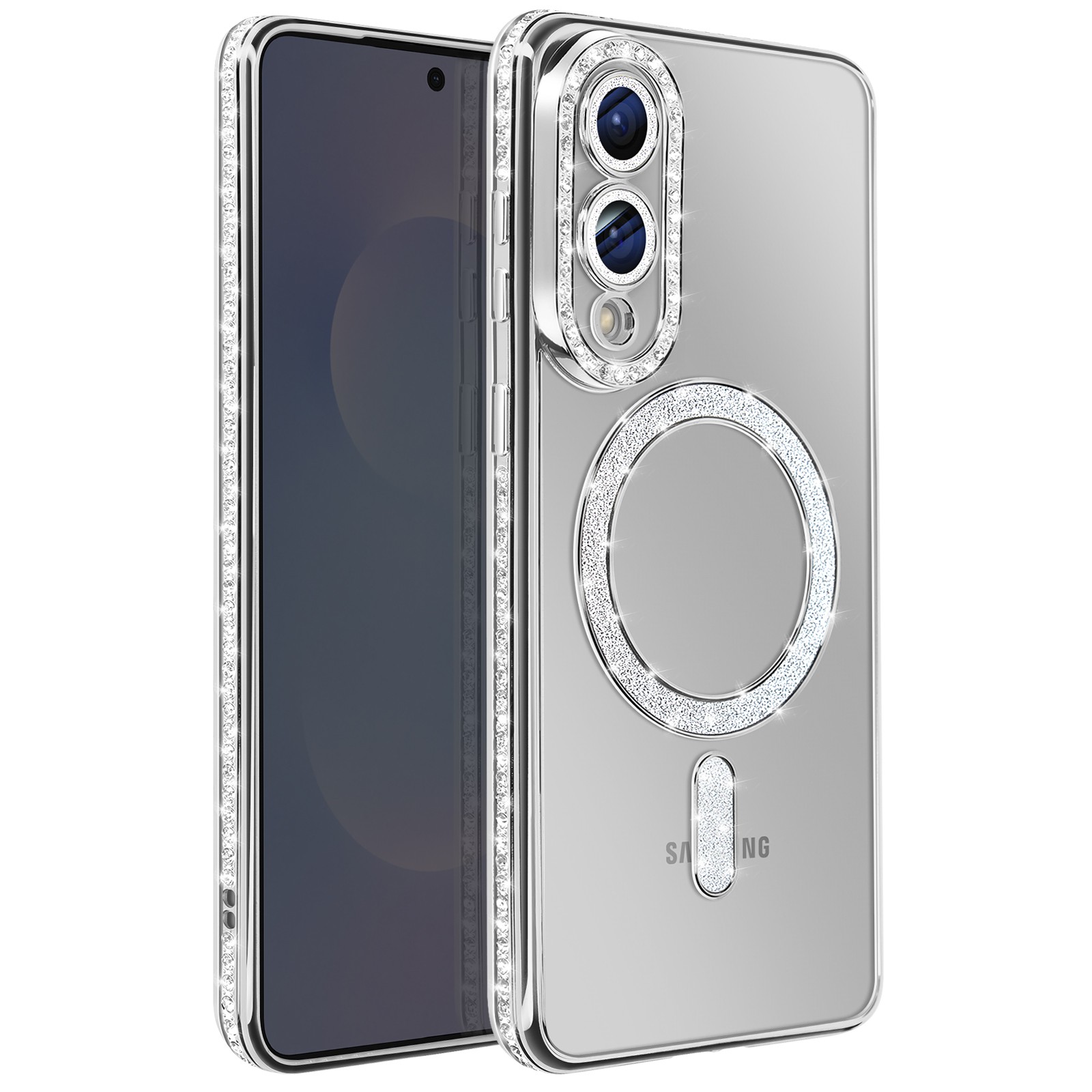 Coque Galaxy S25 Edge luxueuse finition strass en silicone transparent rigide