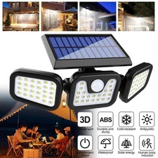 3-Head 74 LED Solar Powered PIR Motion Sensor Wall Garden Security Flood Lamp