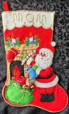 Bucilla Vintage "MOM" Felt Christmas Stocking Finished Santa Fireside Sequin MOM