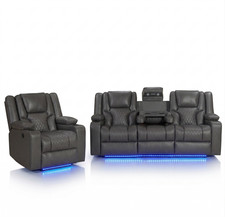 Orlando Leather Electric Recliners Sofa With Cup-Holders - 3+1 Seater Sofa Set