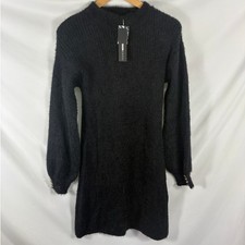 NWT Fashion Nova Fuzzy Knit Balloon Sleeve Sweater Dress Black Size 1X