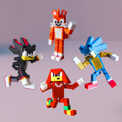 Articulated Sonic, Shadow, Knuckles, Tails in Pixel style, 3D Printed