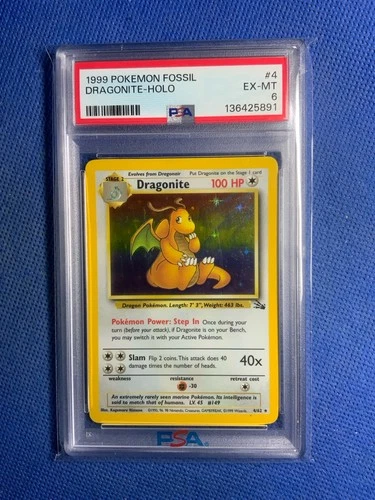 1999 POKEMON FOSSIL #4 DRAGONITE-HOLO PSA 6