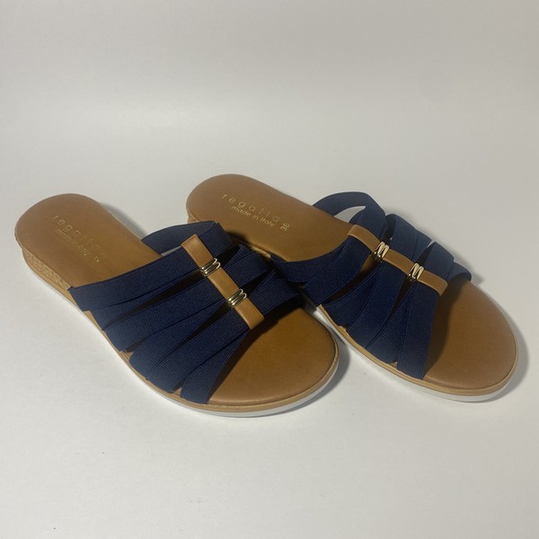 Regatta Italian Shoemakers Navy Elastic Strap Wedge Sandals Size EU 38 AU 7.5-8