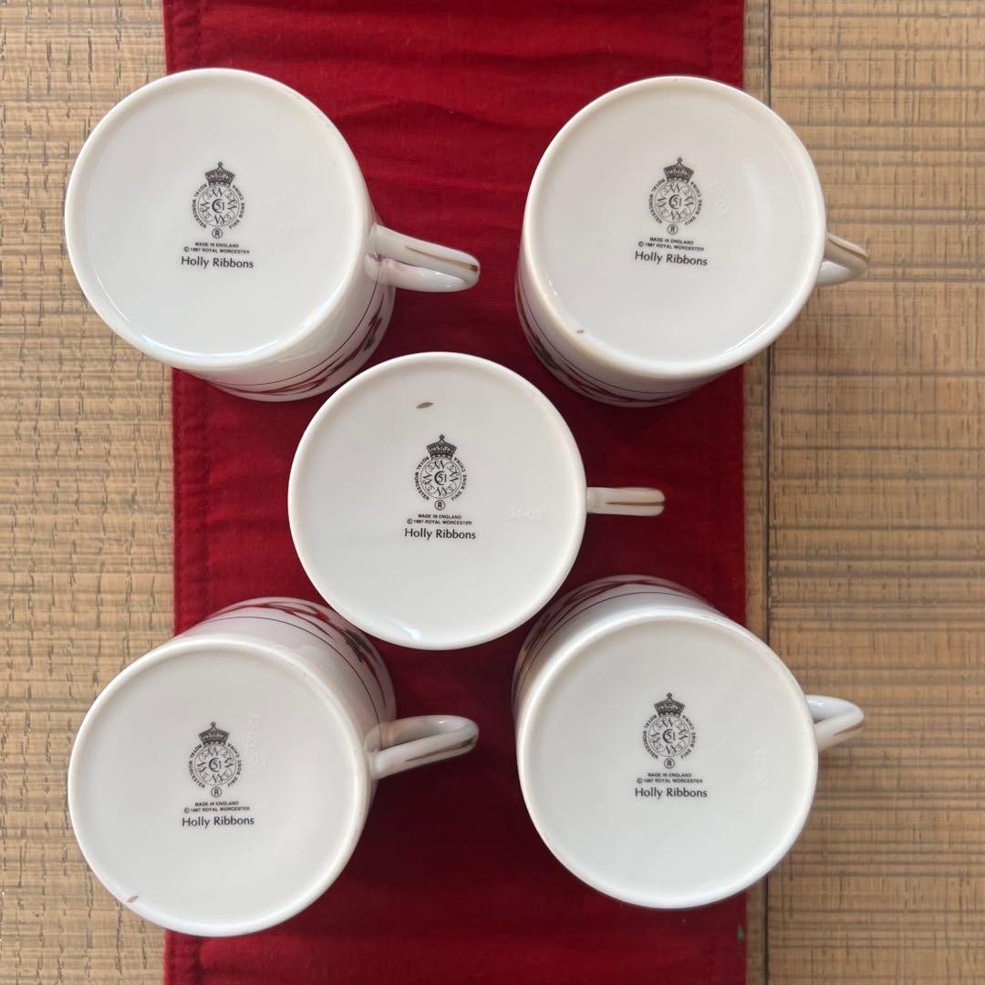 ROYAL WORCESTER Holly Ribbons Demitasse Cup x 5 | eBay