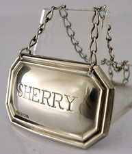 ENGLISH STERLING SILVER SHERRY WINE DECANTER LABEL 1994 BARWARE