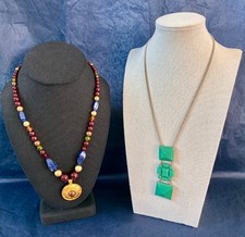 Vintage Liz Claiborne Statement Necklaces Lot of 2 Aqua Acrylic Beaded Pendant