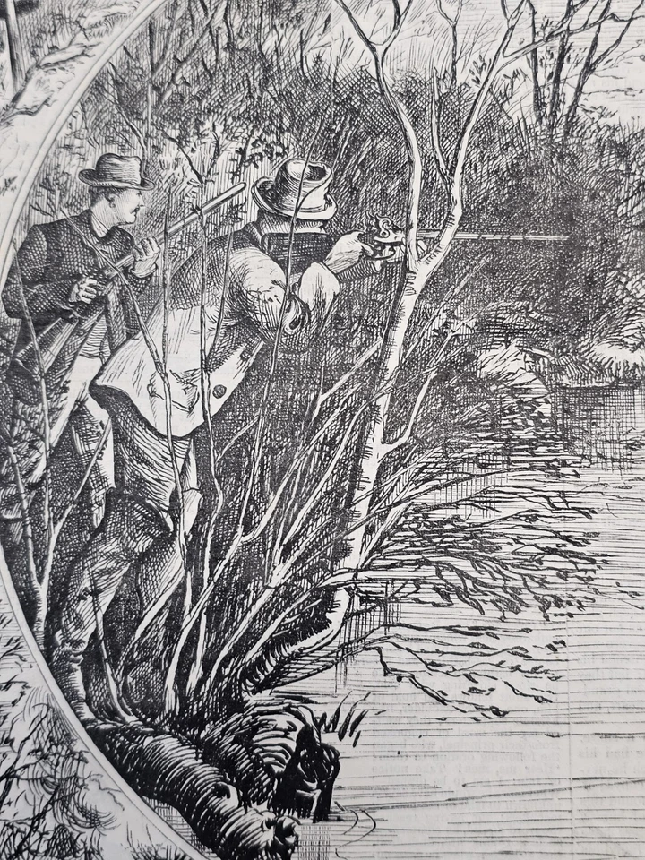 1873 Woodblock Engraving of Deer Huntung on Long Island, New York Foto 2 de 4