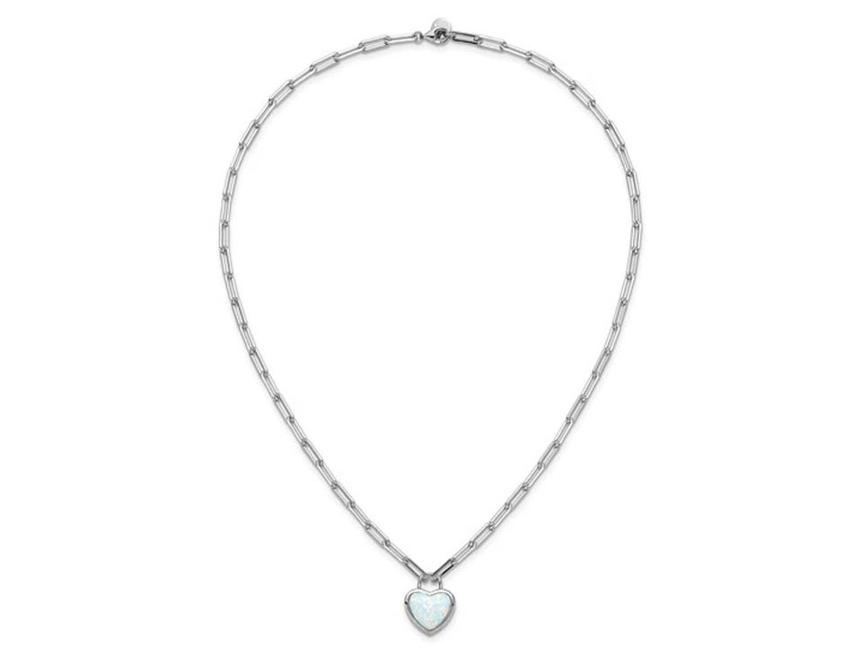 Collar con colgante de clip de papel de corazón de ópalo creado en laboratorio en plata esterlina con cadena Foto 4 de 4