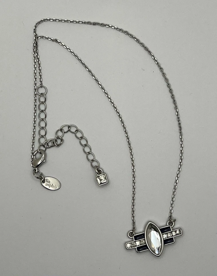 Lia Sophia Clear Rhinestone & Blue Pendant Necklace Gift Women Party Jewelry EUC - Image 3 of 4