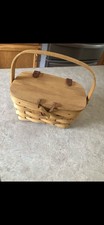 Longaberger Purse Basket Toggle Leather Hinges 2005 7" x 4" x 4" EUC