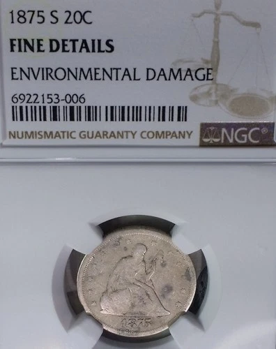 1875-S 20 Cent Piece NGC F Details