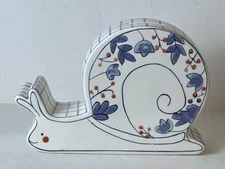 Molly Hatch Land of Nod Ceramic Floral Snail Coin Saving Piggy Bank Vintage