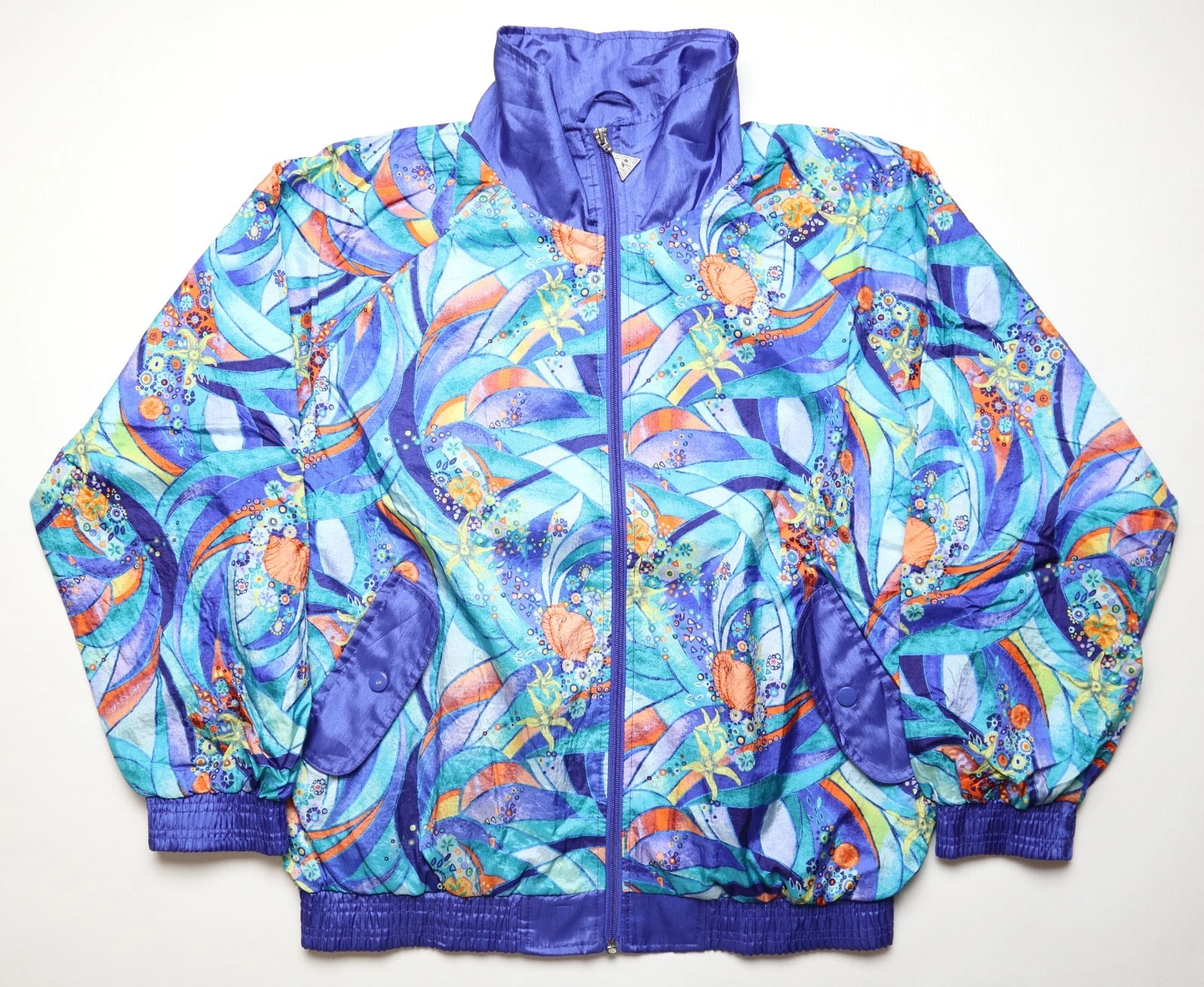 CASUAL ISLE 90s VINTAGE FLORAL NYLON TRACK JACKET TOP FULL ZIP VTG MEN’S S SMALL