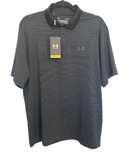 Under Armour Playoff Polo Core Stripe Black Blue White NWT Mens Large